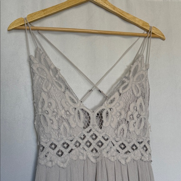 Free People One Adella Slip Lace Maxi Dress Size M Stardust Grey Boho - Picture 3 of 13
